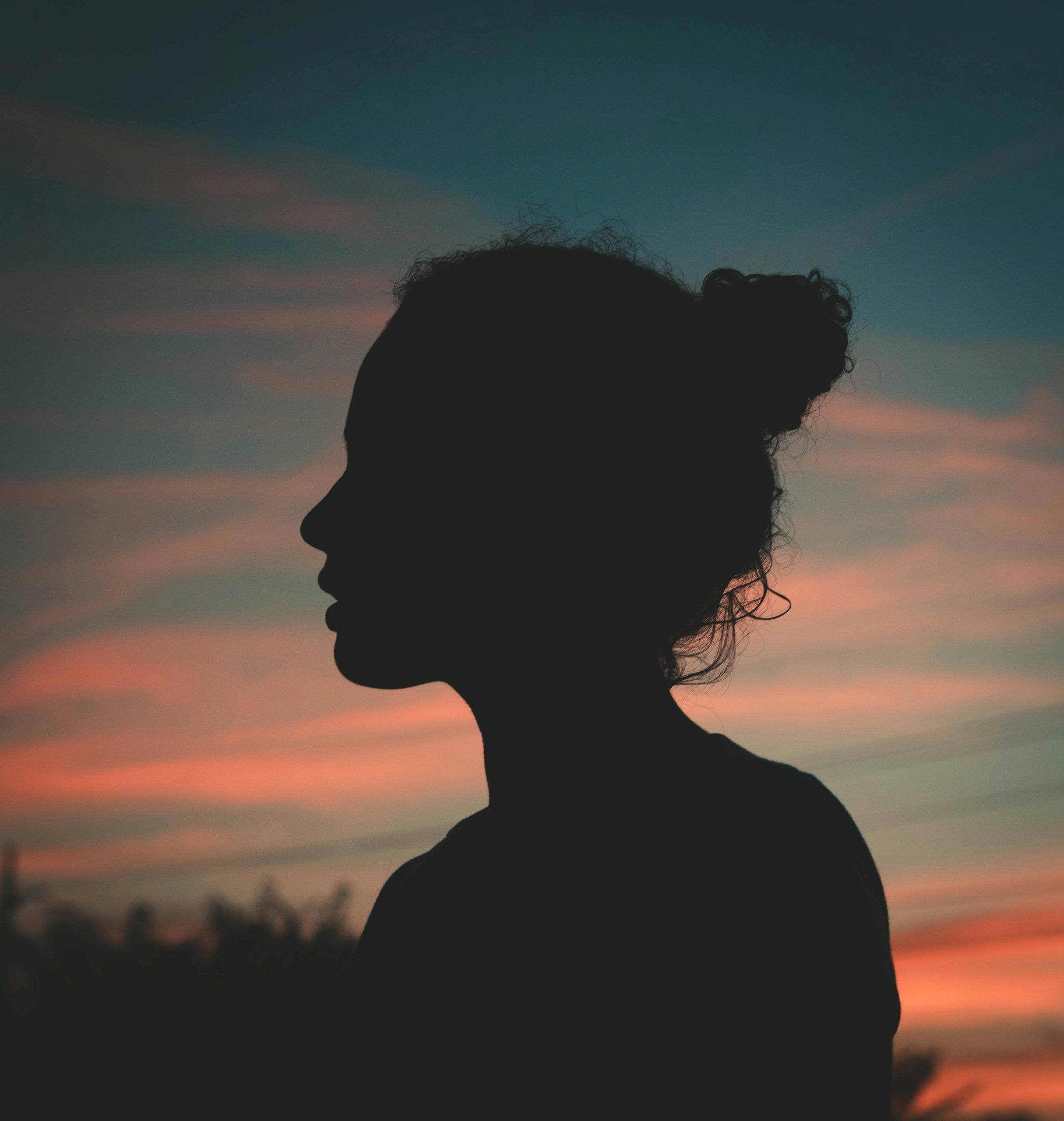 Úvodná stránka Silhouette of a person against a vibrant sunset sky. Perfect for themes of contemplation and peace.